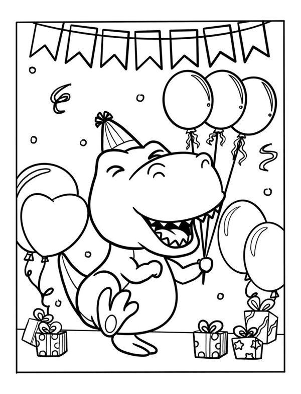 Joyeux Anniversaire Dinosaure coloring page for children