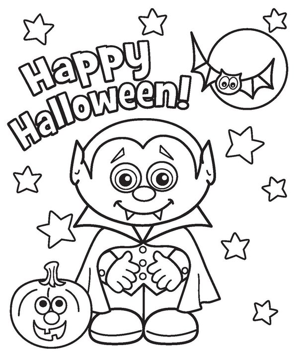 Joyeux Halloween Dracula coloring page for children