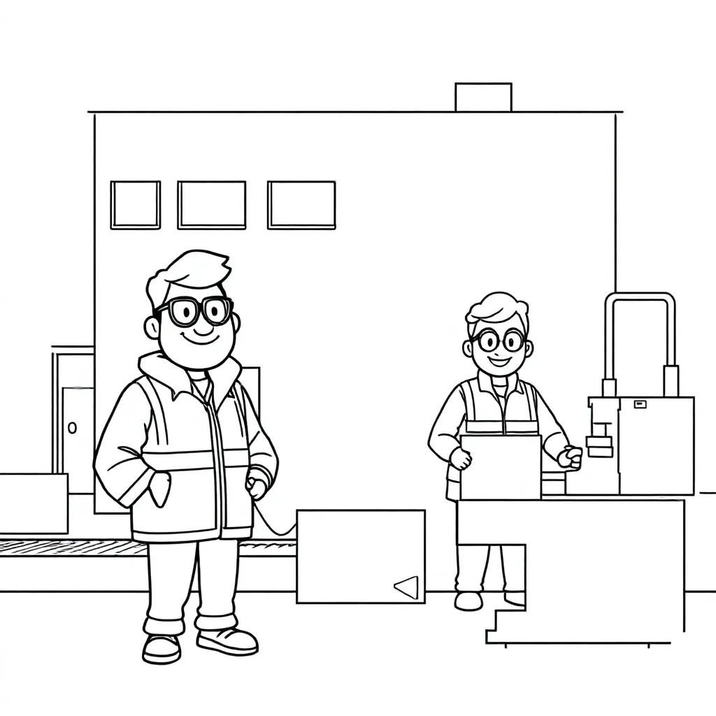 Kartonnen Dozen Fabriek Met Werknemers Die Een Veiligheid... coloring page for children