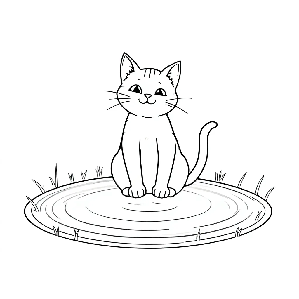 Kat Die Springt In Plasje coloring page for children