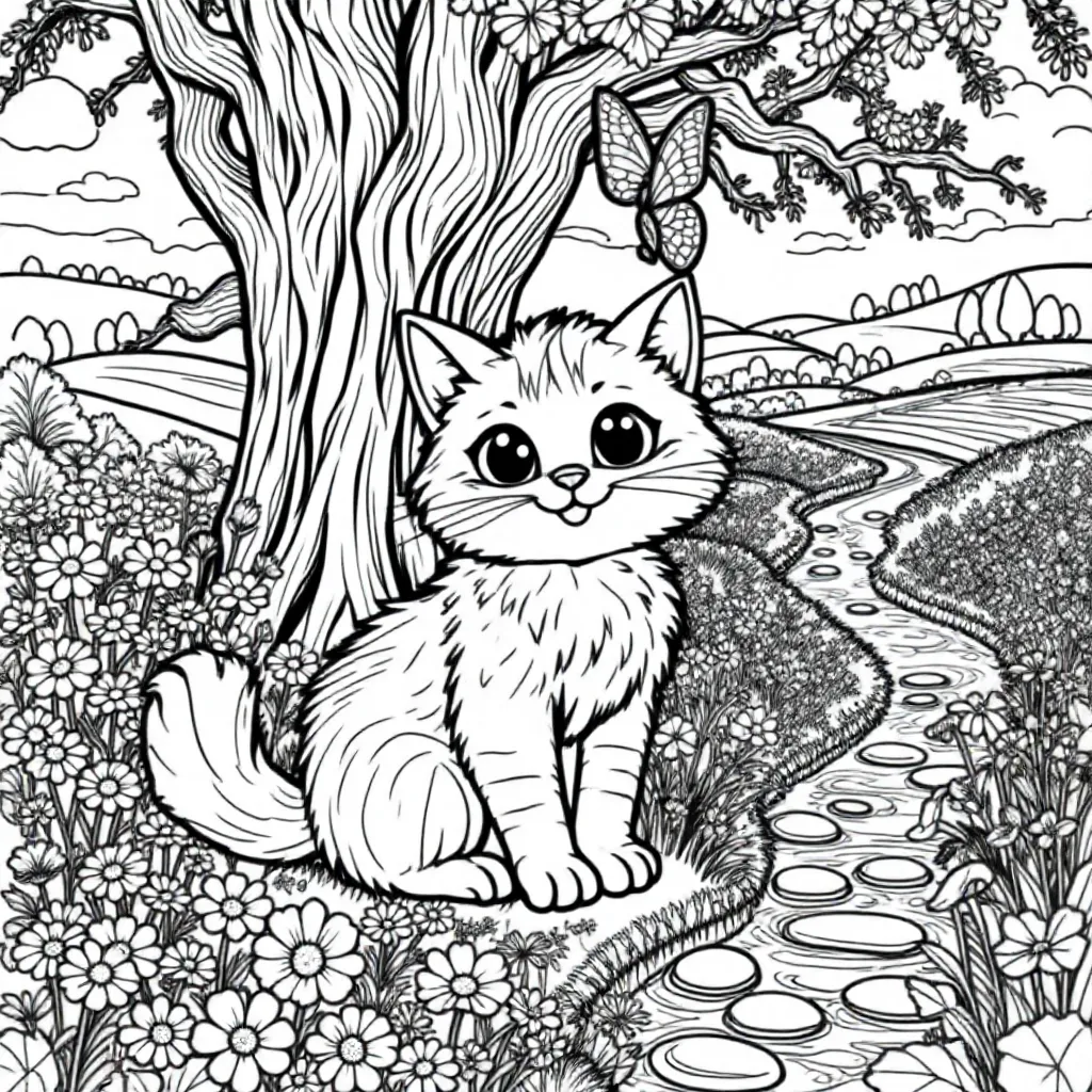 Kat kleurplaat voor kinderen