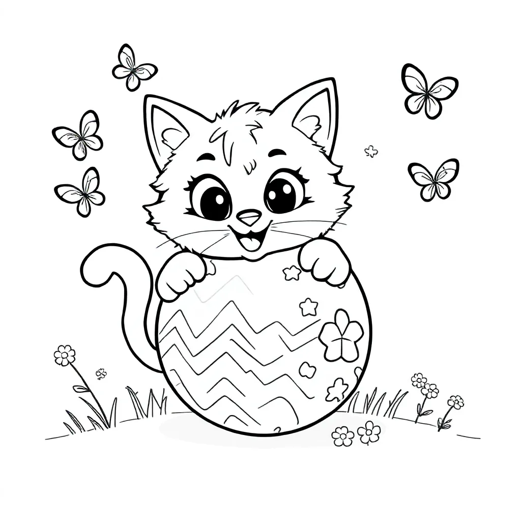 Kat Met Een Bal coloring page for children