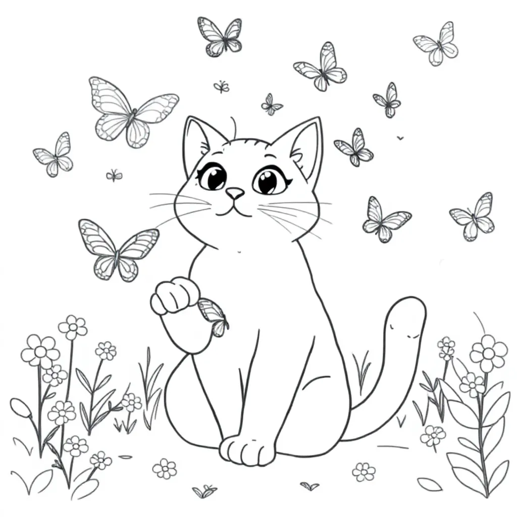 Kat Met Vlinders coloring page for children