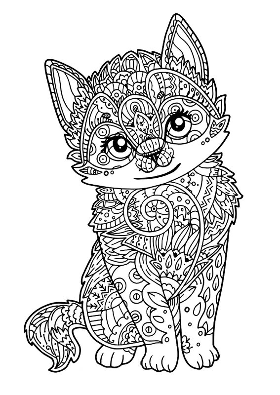 Kat Zittend Gedetailleerd coloring page for children