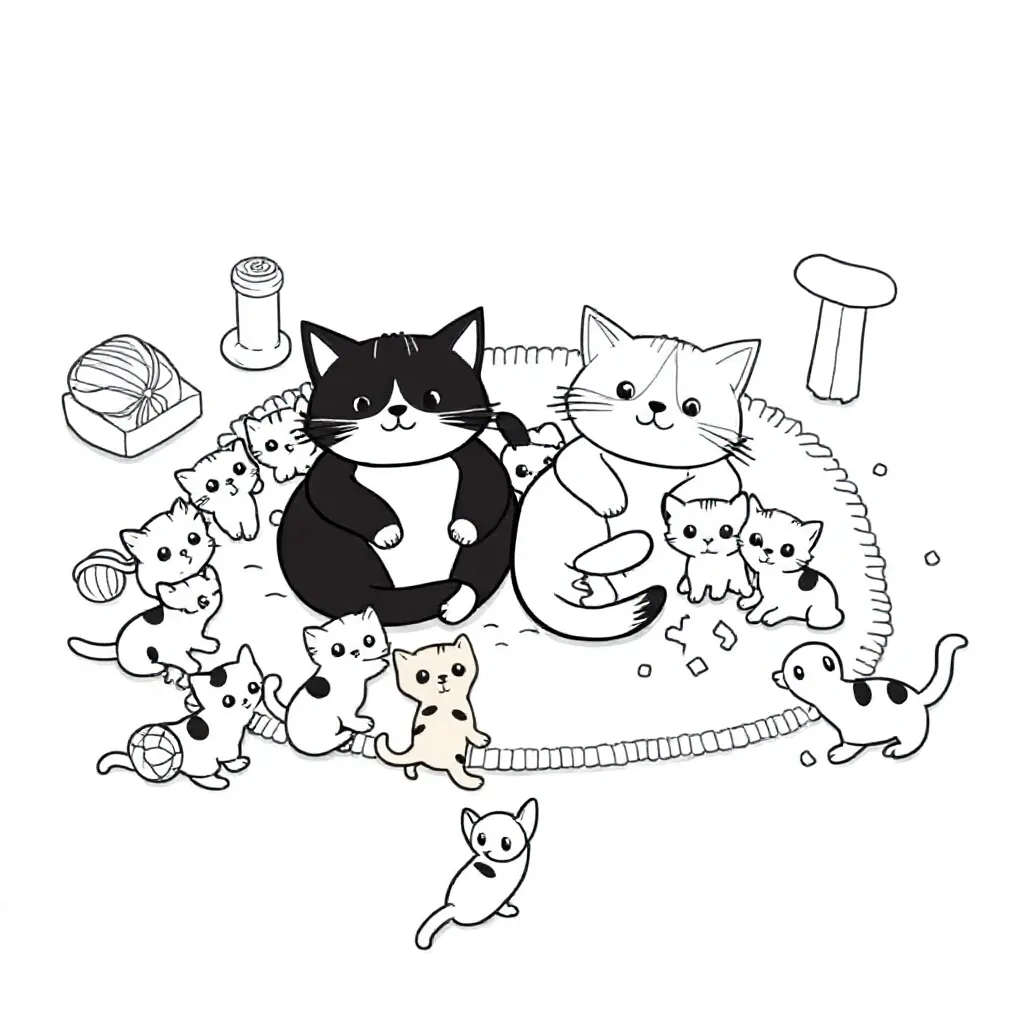 Katten En Kittens coloring page for children