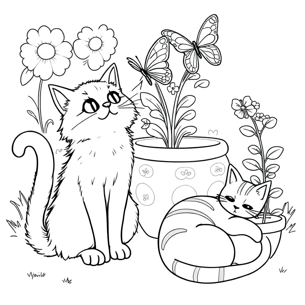 Plantilla de Coloreado Gratis de Gatos para Niños