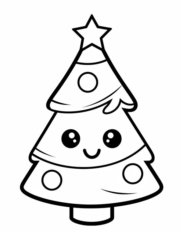 Kawaii Christmas Tree coloring page for children