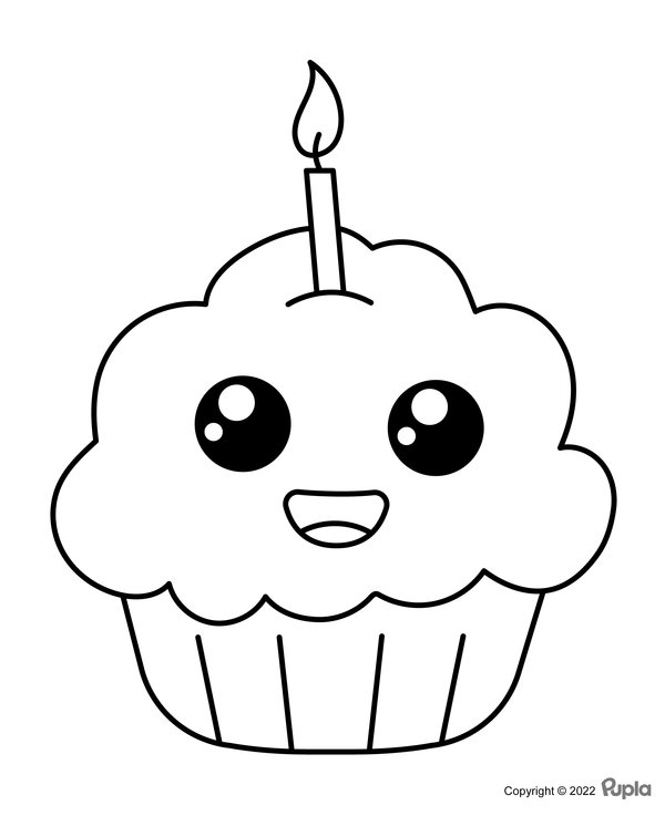 Kawaii Cupcake Easy Cute coloring page for children