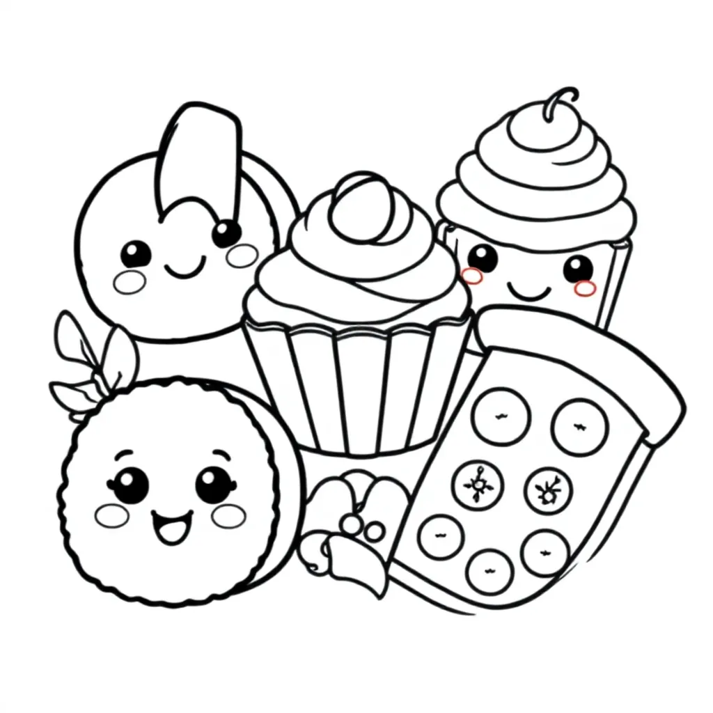 kawaii eten bij elkaar kleurplaat voor kinderen