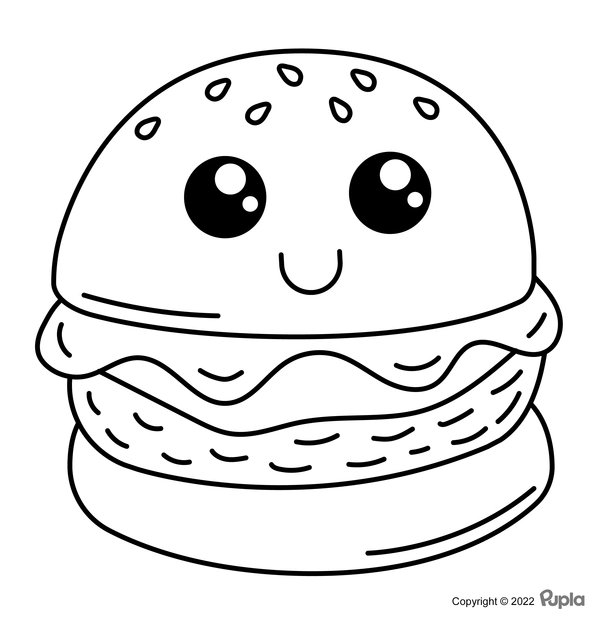 Kawaii Hamburger Einfach und niedlich coloring page for children
