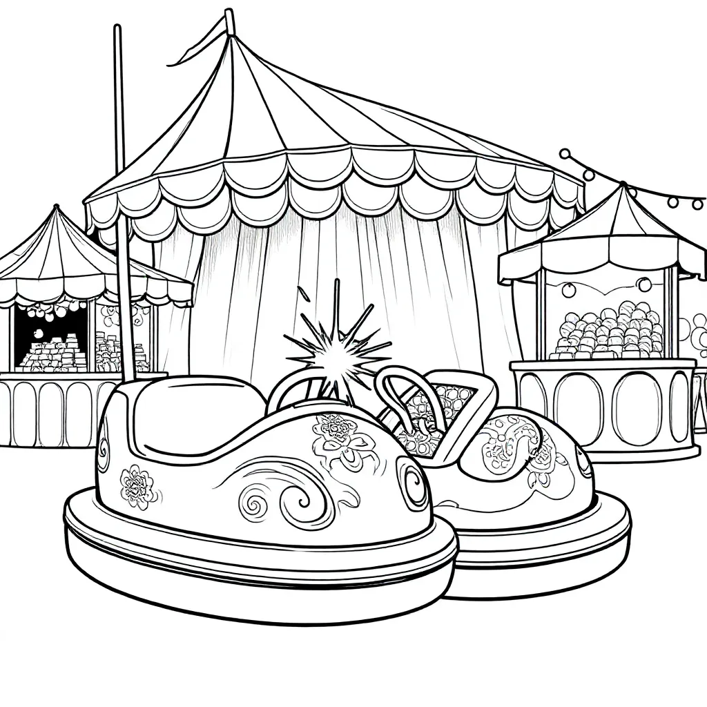 Kermis Botsautos Feesttent Snoepkraam coloring page for children