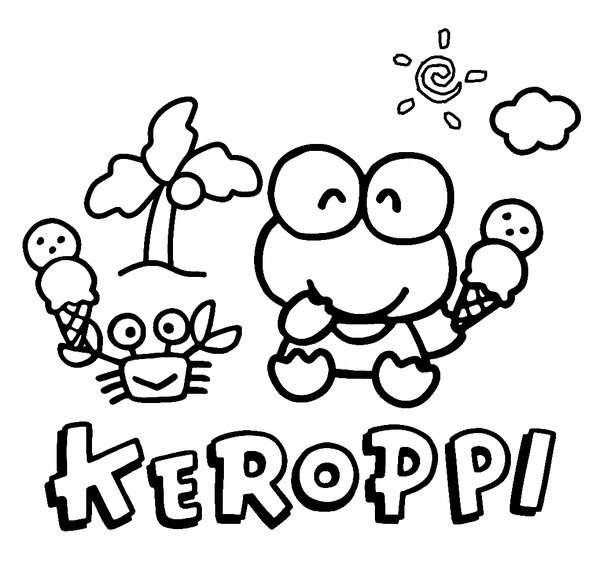 Keroppi Comiendo Helado coloring page for children
