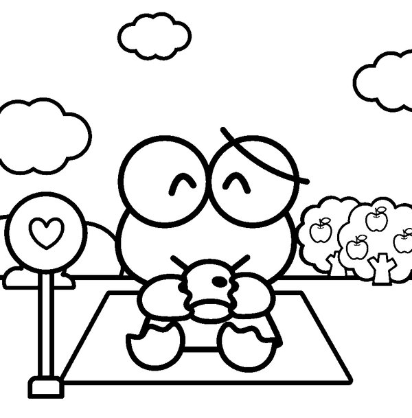 Keroppi Disfrutando De Un Picnic coloring page for children