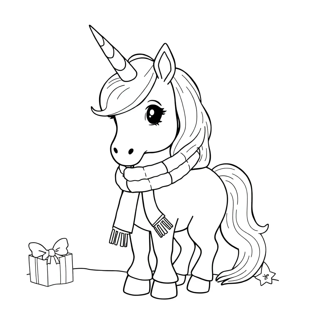 Kerst Eenhoorn Fantasie Dier Feestelijke Illustratie Magisch Wezen coloring page for children