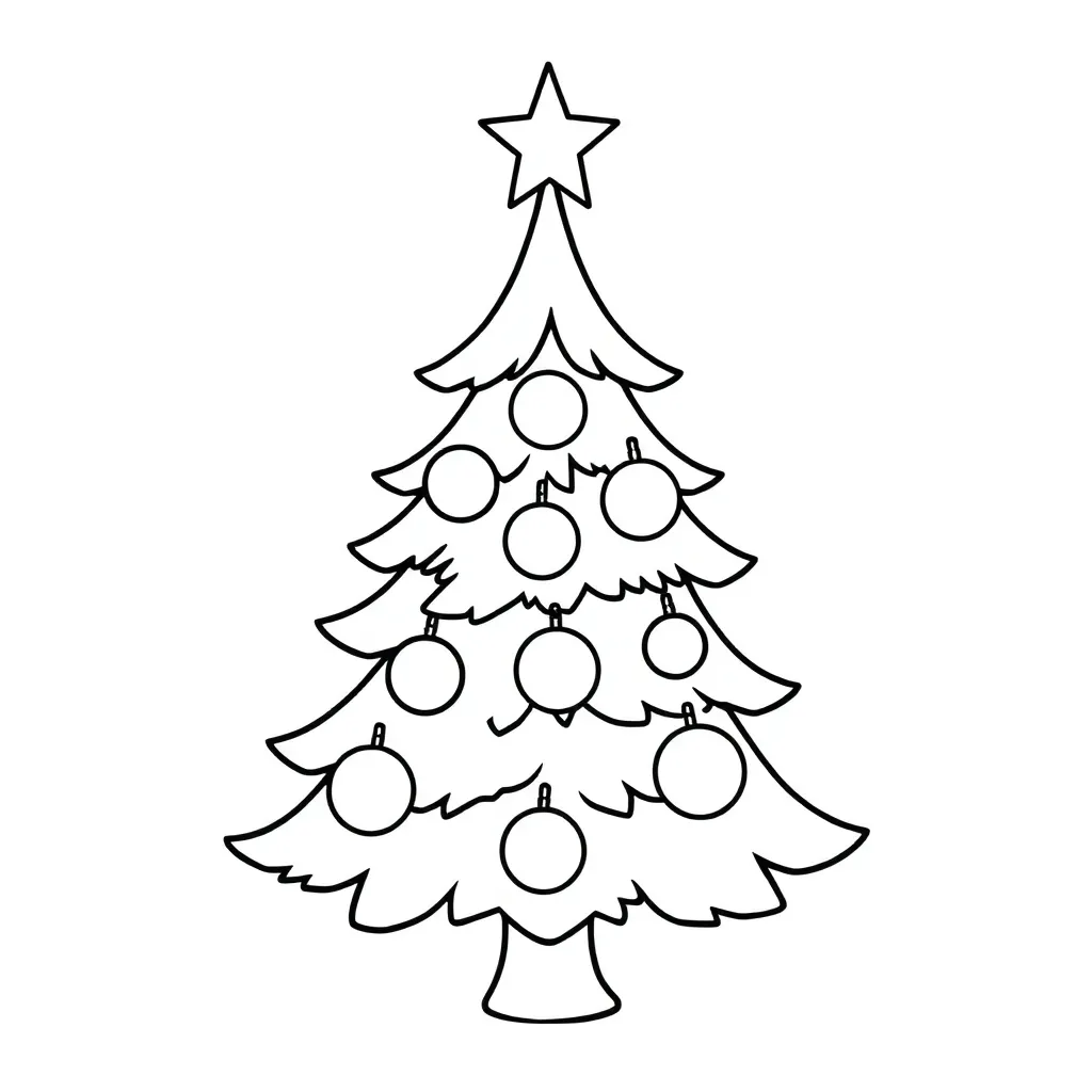 Free Christmas Coloring Page, Festive, Wintery, Christmas Tree, Cartoon Style