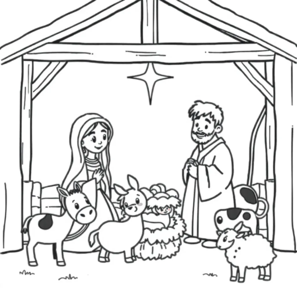Plantilla de colorear gratis Navidad, Nacimiento de Jesús, Pesebre, Religioso, Educación