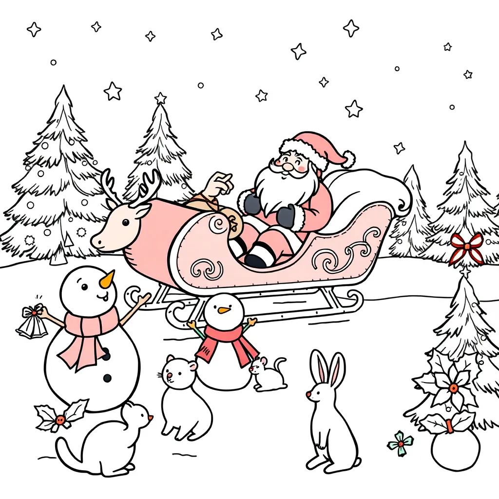 Kerst Vrolijk Santa Claus Rendieren Feestelijk coloring page for children