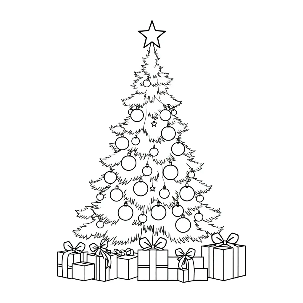 Kerstboom Ballen Cadeaus Feestelijk Decoratief coloring page for children