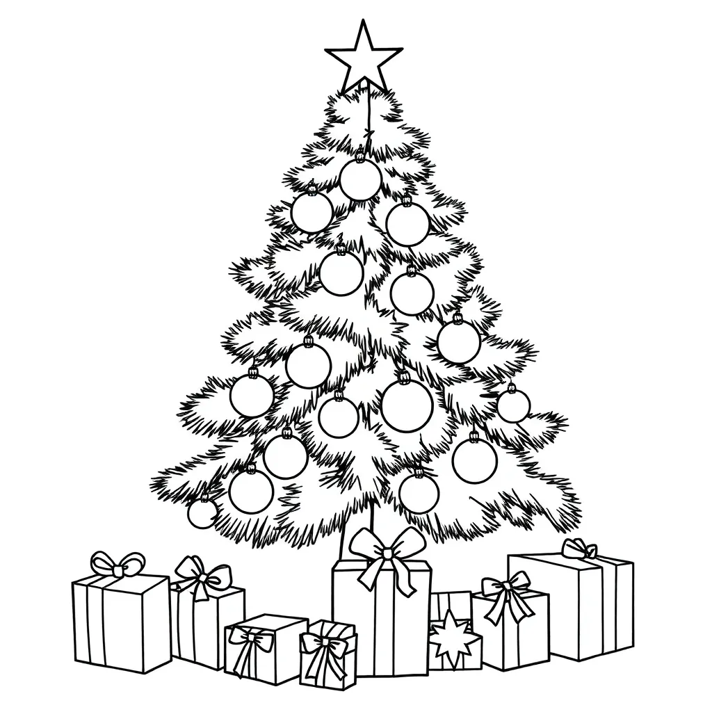 Kerstboom Ballen Cadeaus Feestelijk Seizoensgebonden coloring page for children