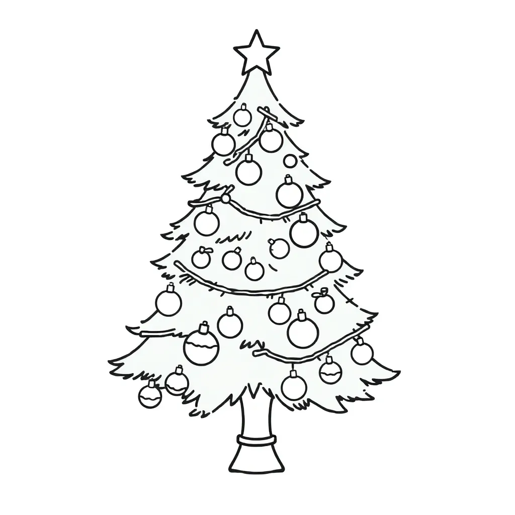 Kerstboom Ballen Cadeaus Feestelijk Winterseizoen coloring page for children