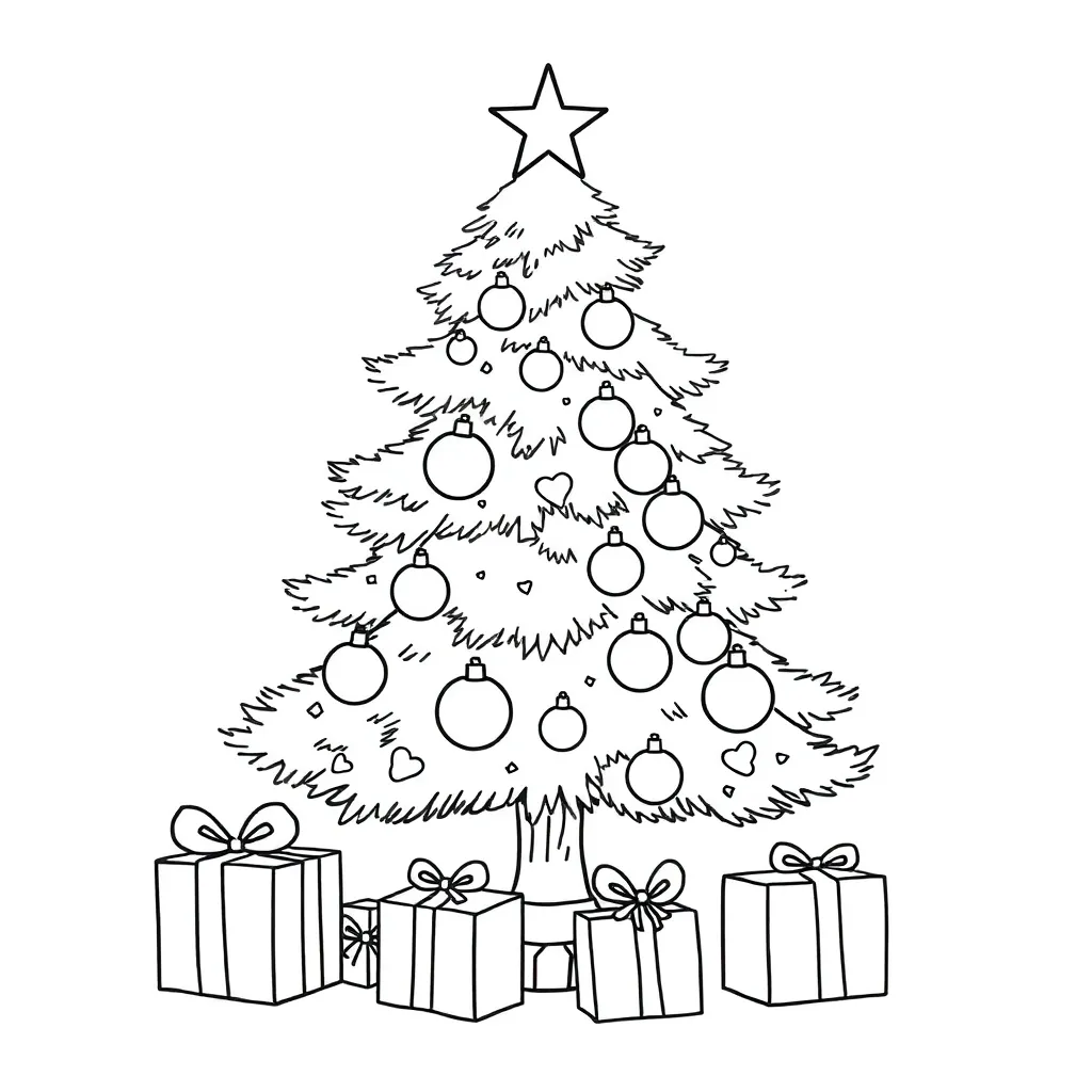 Kerstboom Feestdagen Cadeaus Ballen Decoraties coloring page for children
