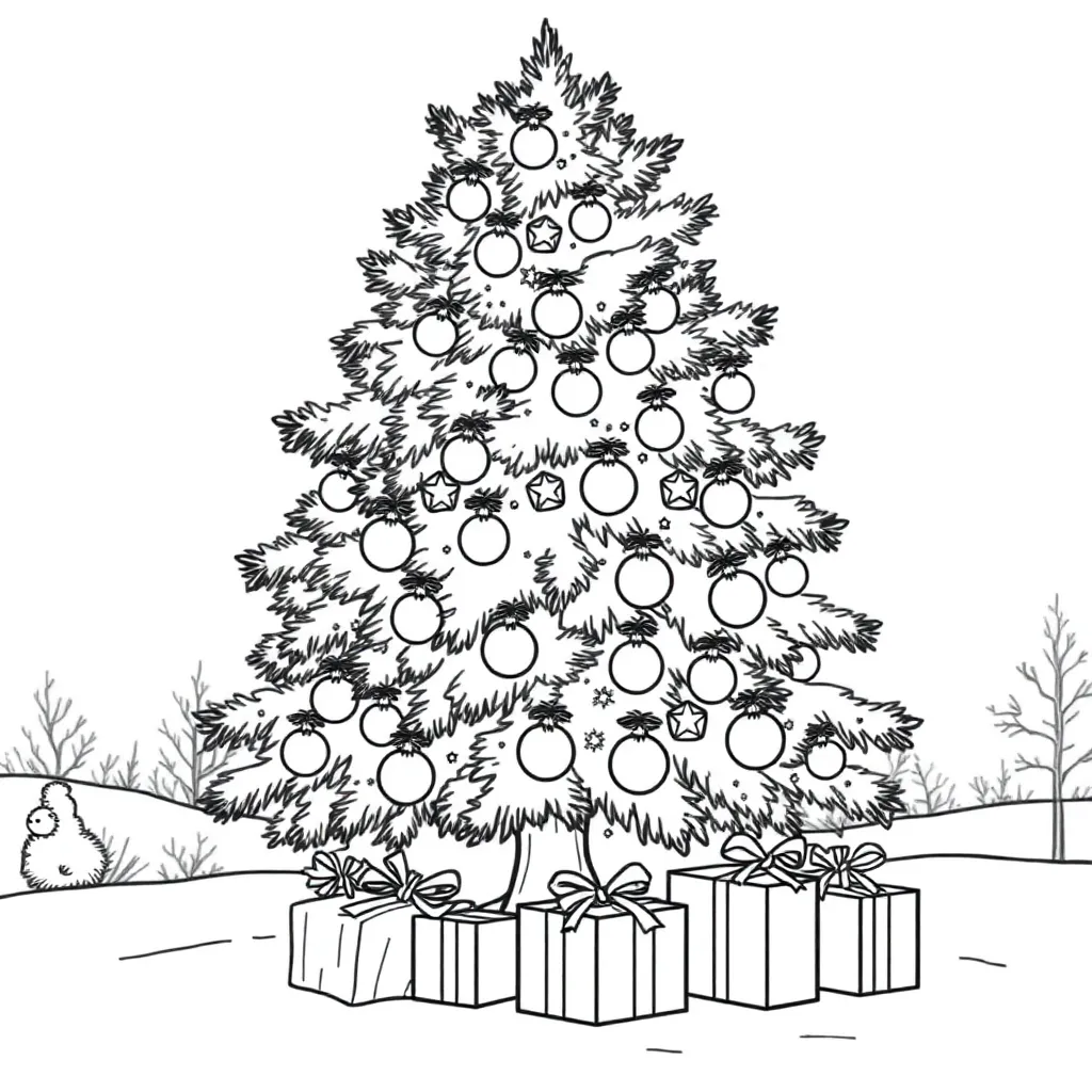 Kerstboom In Sneeuw Feestdagen Kerst Seizoenen Winterlandschap coloring page for children