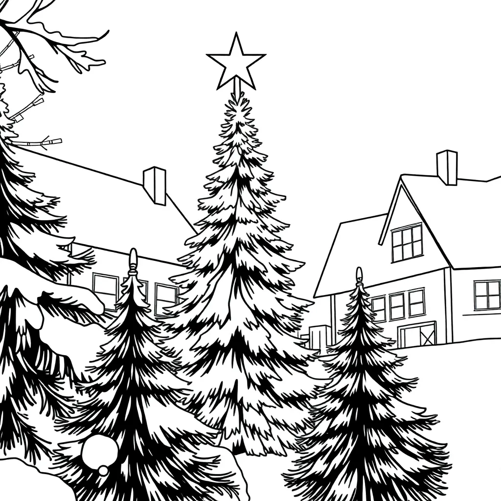 Kerstboom Sneeuw Feestdagen Seizoenen Kerst coloring page for children