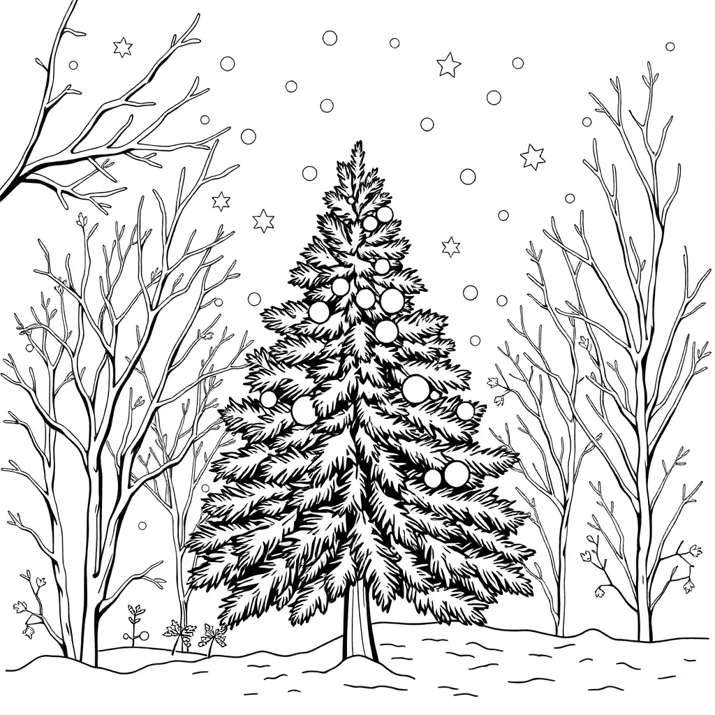 Kerstboom Sneeuw Feestdagen Seizoenen Winterlandschap coloring page for children