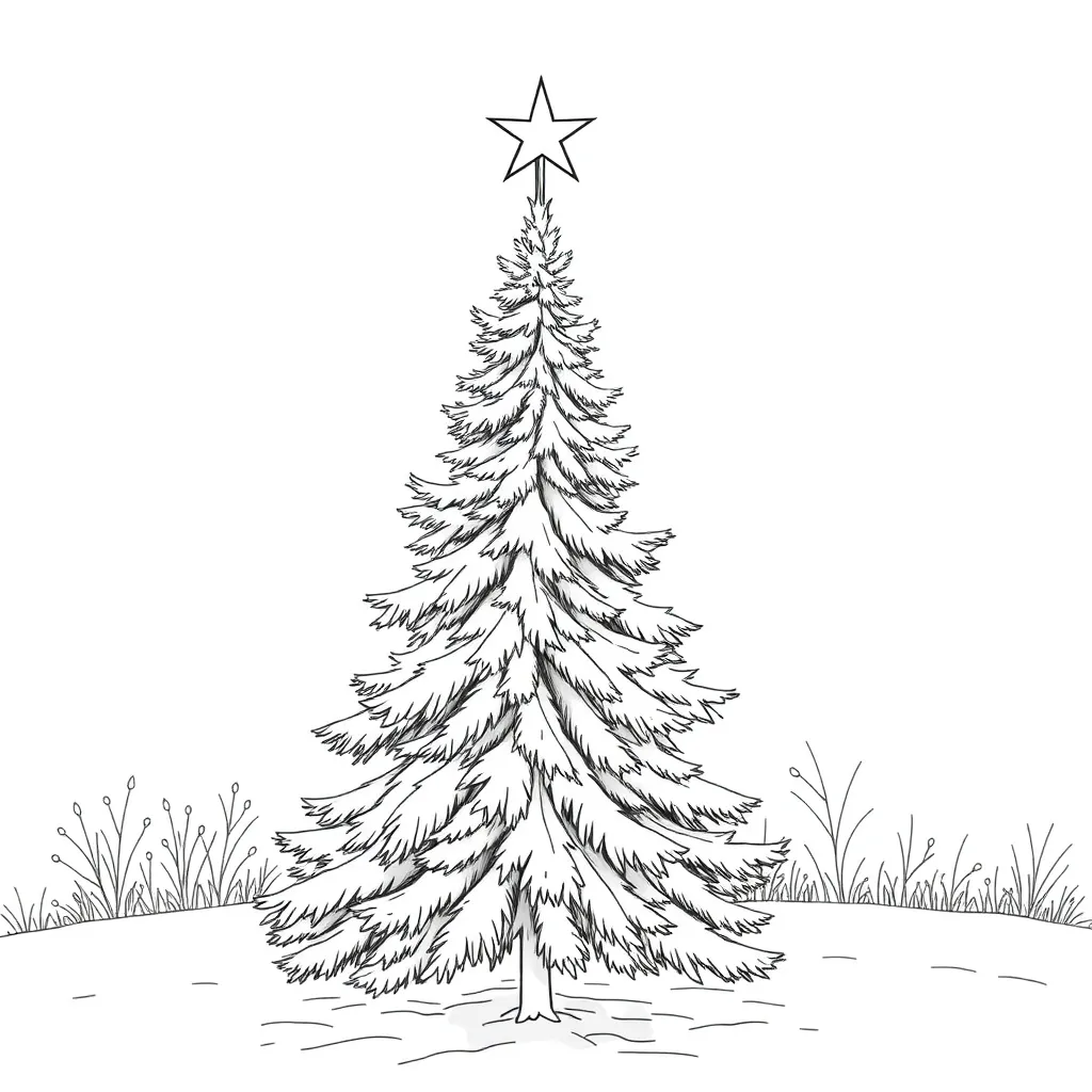 Kerstboom Sneeuw Feestdagen Winter Seizoenen coloring page for children
