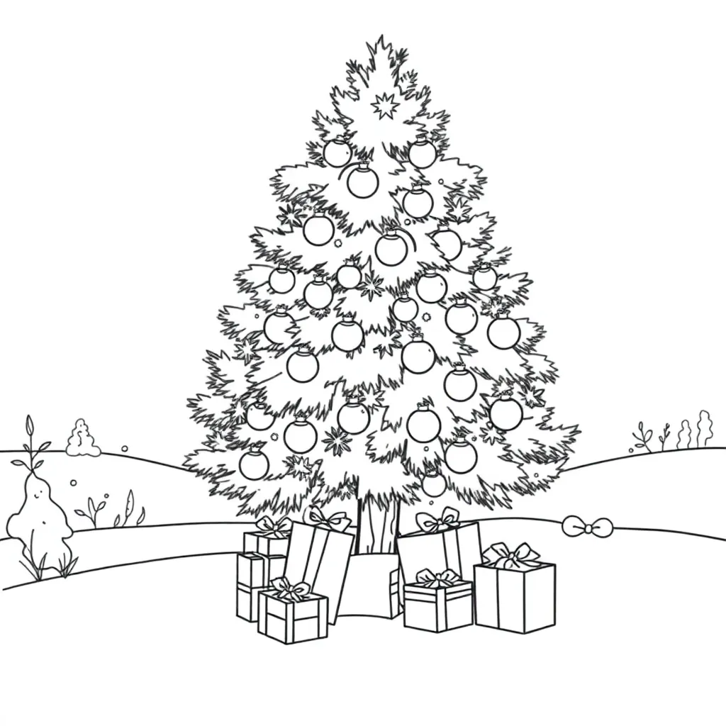 Kerstboom Sneeuw Feestdagen Winter Seizoenen coloring page for children