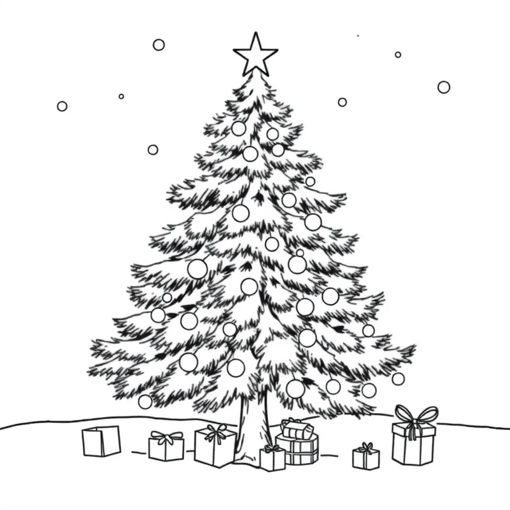 Kerstboom Sneeuw Feestdagen Winter Seizoenen coloring page for children