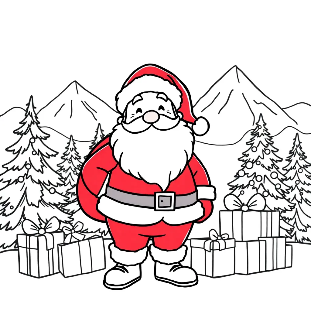 Kerstman Met Cadeaus coloring page for children