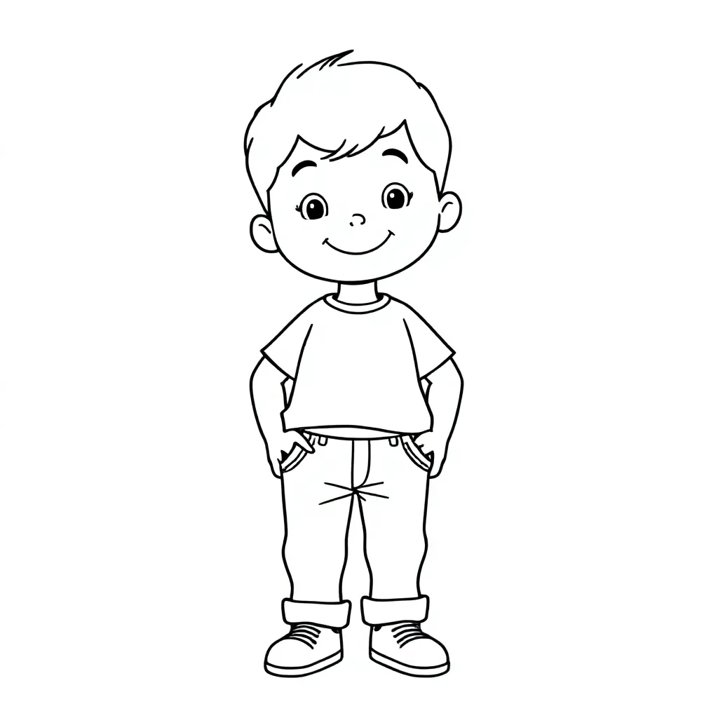 kind met broek en shirt coloring page for children