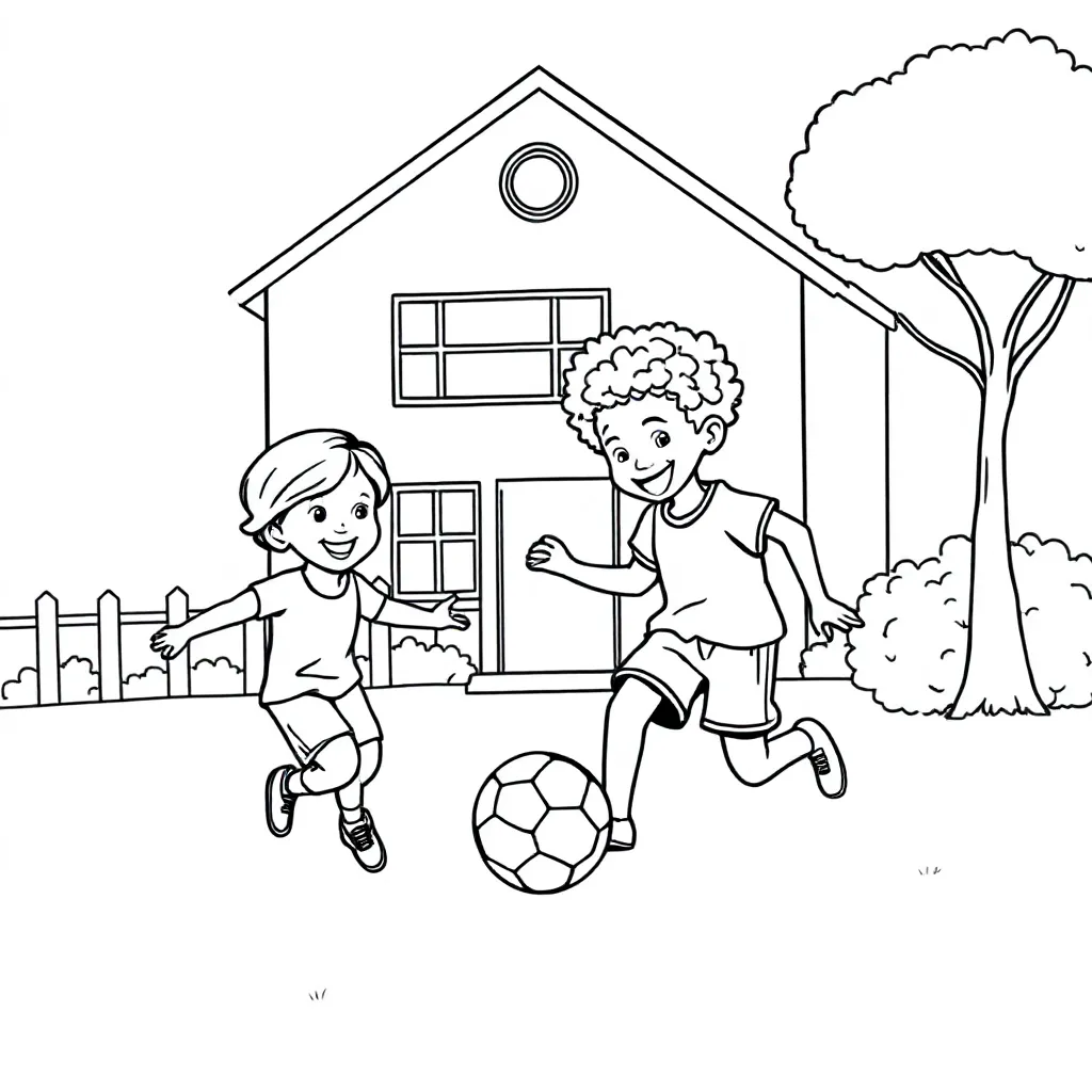 children from europe and africa die play together near a school building coloring page for children