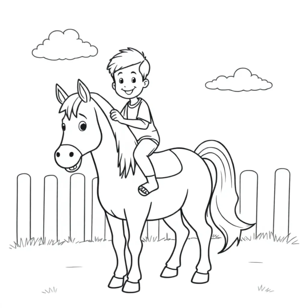 kindje op een paard coloring page for children