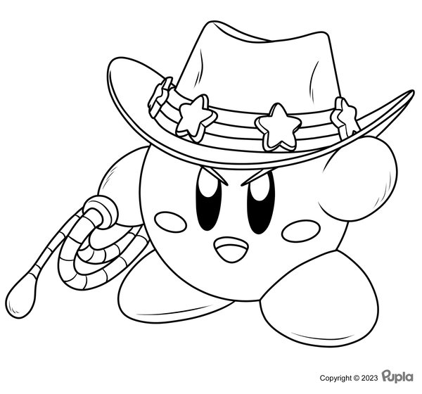 Kirby Con Sombrero De Vaquero Y Lazo coloring page for children