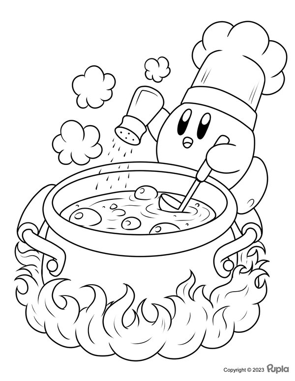 Kirby Preparando Una Sopa coloring page for children