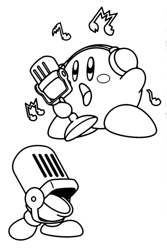 Kirby Singing Mic coloring page for children