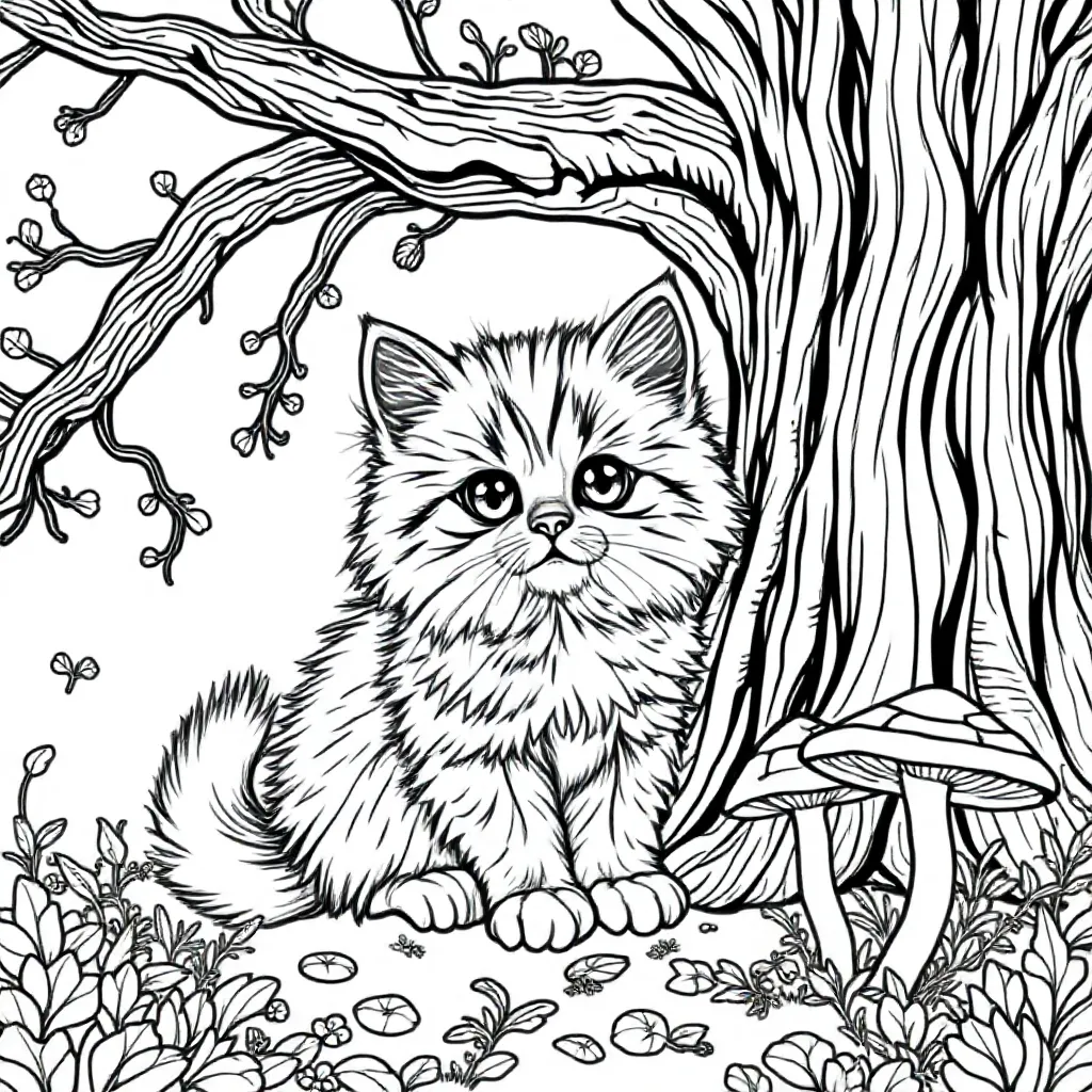 Kitten In Het Bos coloring page for children