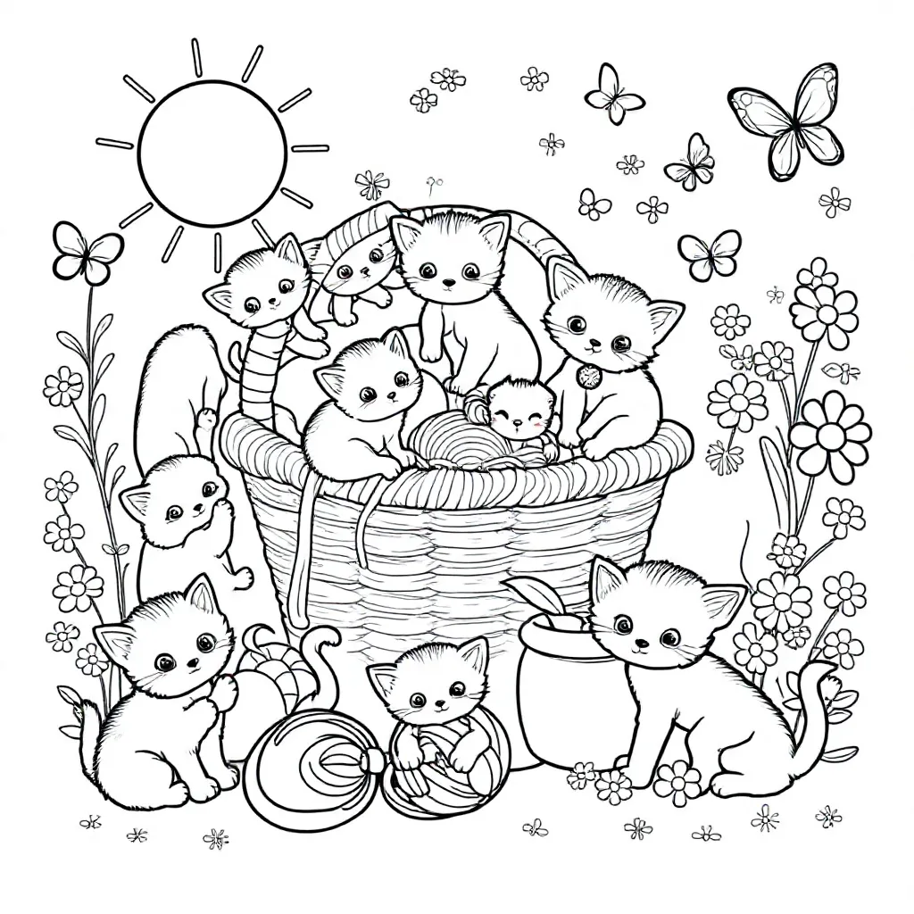 Kittens coloring page for children