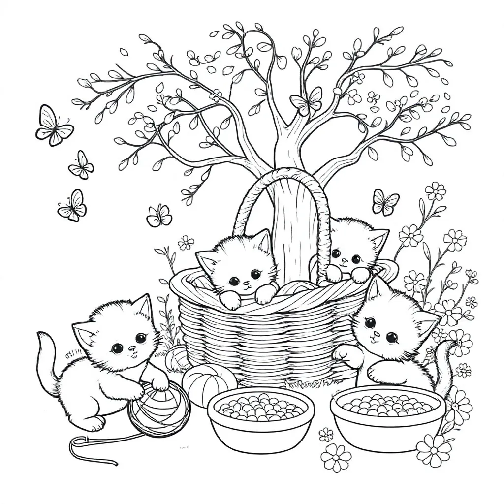 Kittens coloring page for children