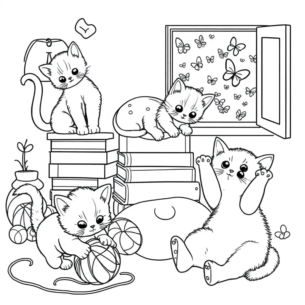 Kittens coloring page for children
