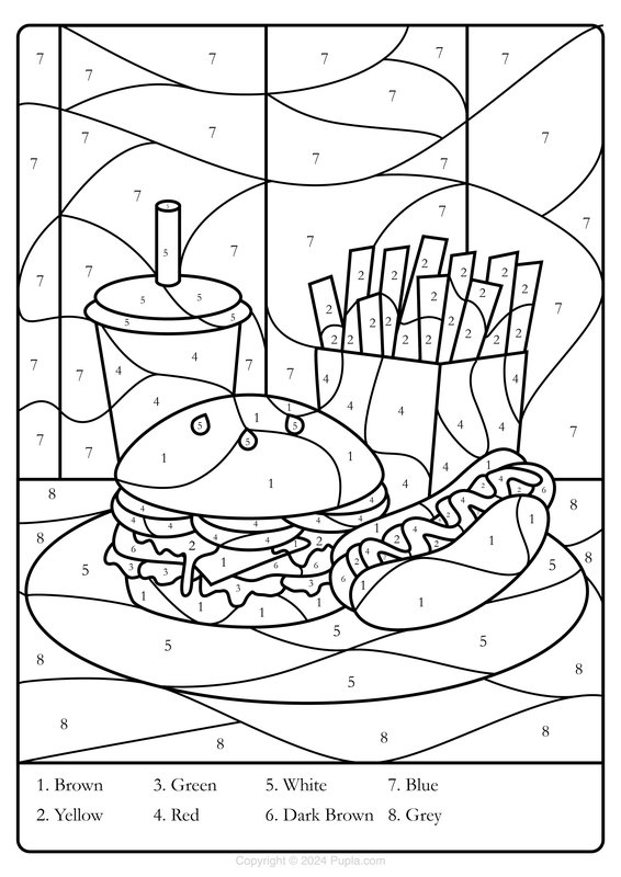 Kleur Op Nummer Fastfood coloring page for children