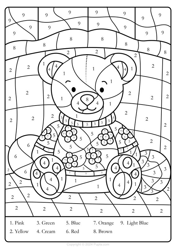 Kleur Op Nummer Teddybeer coloring page for children
