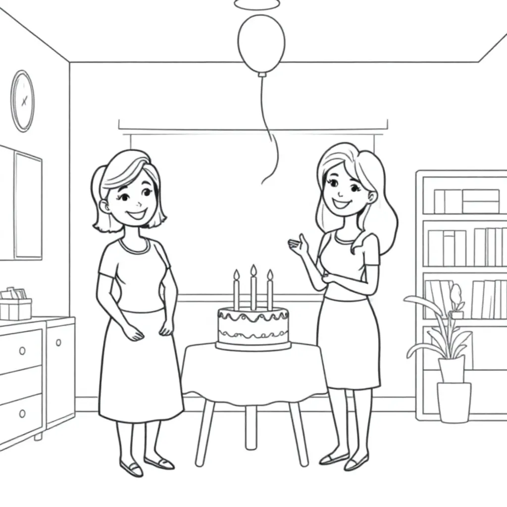 maak een kleurplaat met 2 juffen die jarig zijn en in de kleuterklas kleurplaat voor kinderen