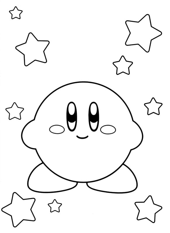 Kirby Rodeado De Estrellas coloring page for children