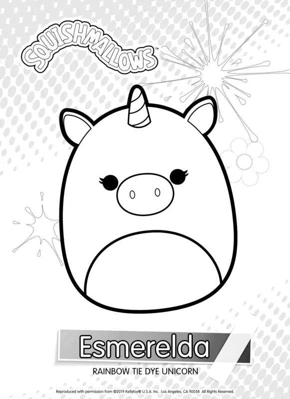 Squishmallows Esmeralda Rainbow Tie Dye Unicorn coloring page for children