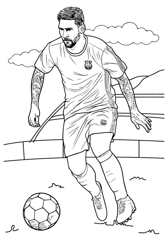 Lionel Messi Con El Balon En Los Pies coloring page for children