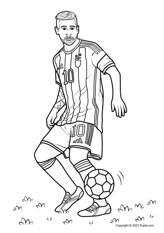 Lionel Messi manie le ballon coloring page for children