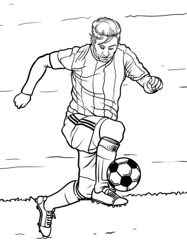 Lionel Messi dribbelt mit dem Ball coloring page for children
